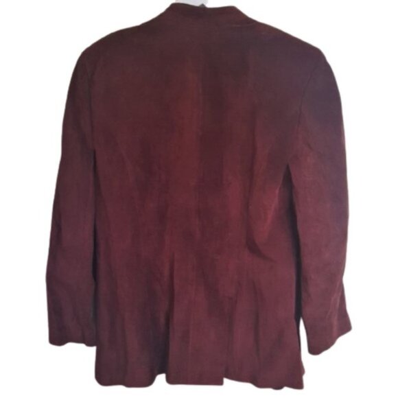 Vintage 90s Danier burgundy leather blazer jacket with cool closure - Picture 6 of 8